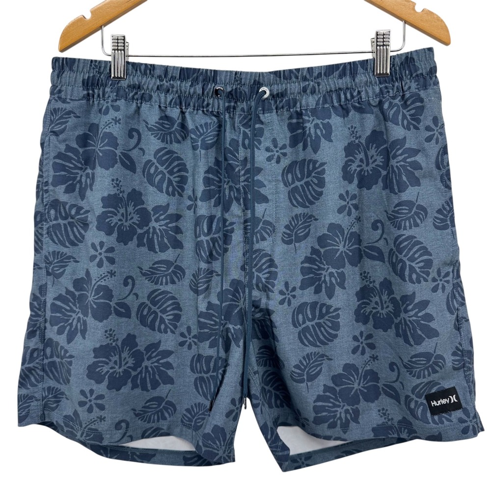 Hurley‎ Board Shorts Mens XL Blue Floral Hibiscus Tropical Swim Trunks 6" Inseam